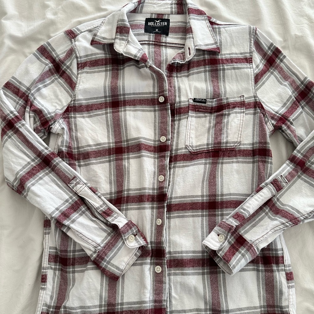 Hollister Red and White Plaid Shirt